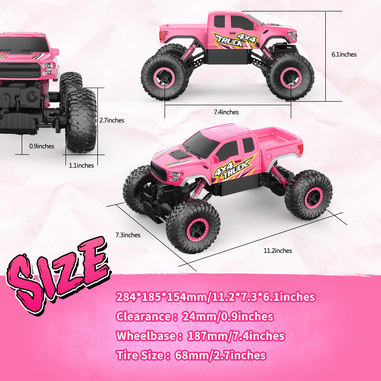 DOUBLE E Raptor F150 RC car wheel and tire detail for grip and stability.