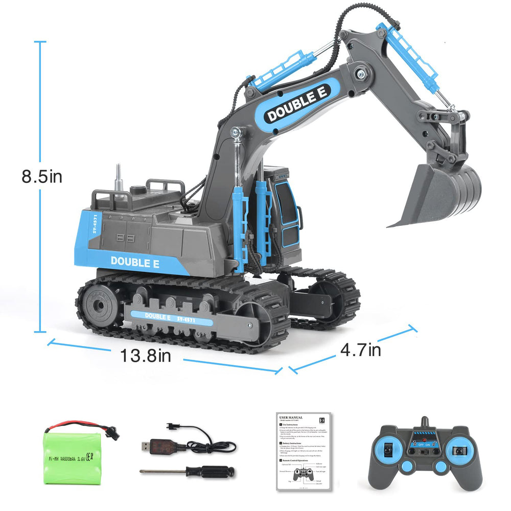 DOUBLE E excavator toy digging action in sandpit setup