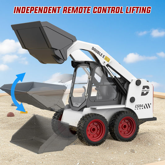 DOUBLE E RC skid steer loader toy boom lift digging action for realistic scenarios.