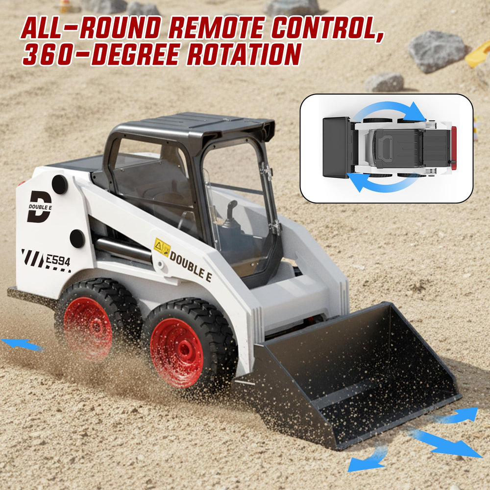 DOUBLE E RC skid steer loader toy supports multi vehicle play without interference.