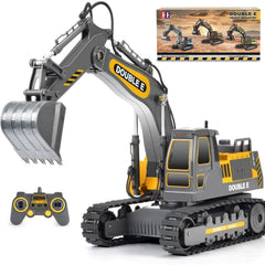 Double E remote control excavator front view for imaginative play.