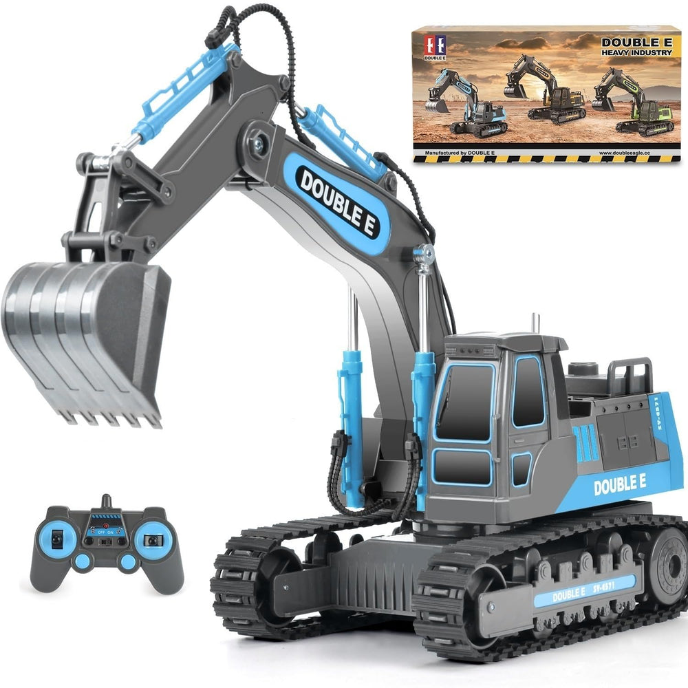 DOUBLE E remote control excavator toy front view promotes imaginative play and exploration