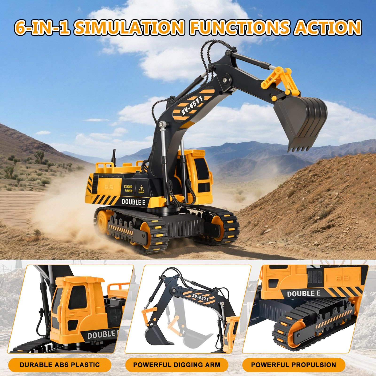 Double E six-function remote control for versatile construction play