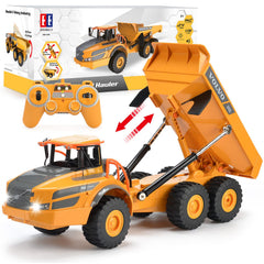 DOUBLE E Volvo RC dump truck lights enhance realism for imaginative play