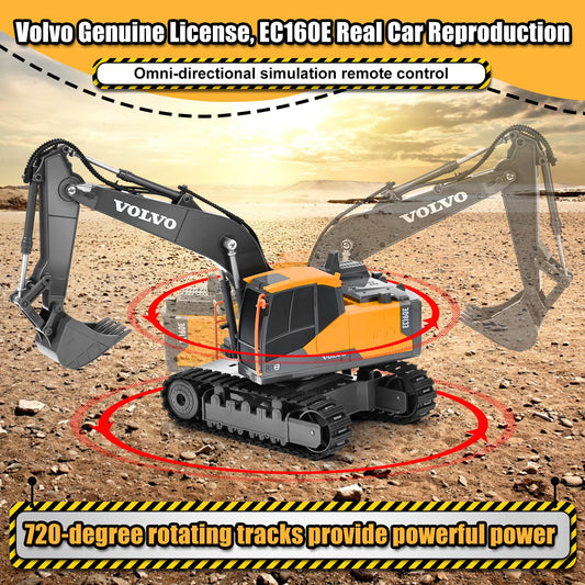 Double E Volvo RC excavator digging arm emphasizes maneouverable action for sandbox sessions