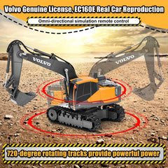 Double E Volvo RC excavator digging arm emphasizes maneouverable action for sandbox sessions