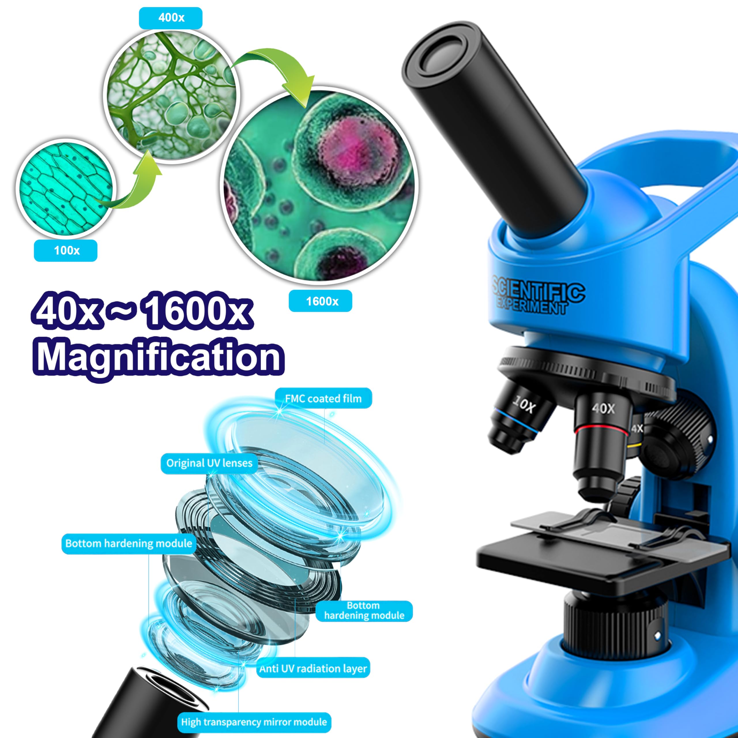 Cell phone adapter attached to the Double CC microscope enables quick sharing.