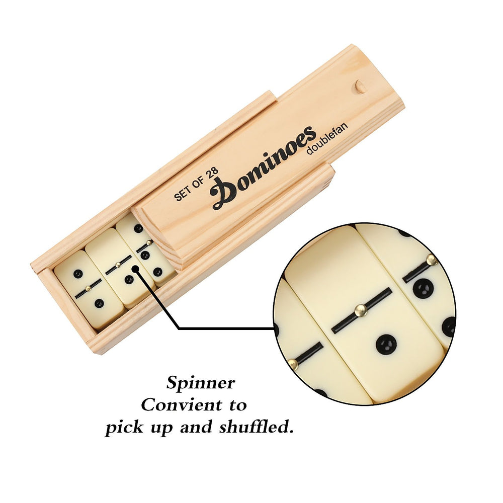 Doublefan portable wooden case for easy travel and storage.