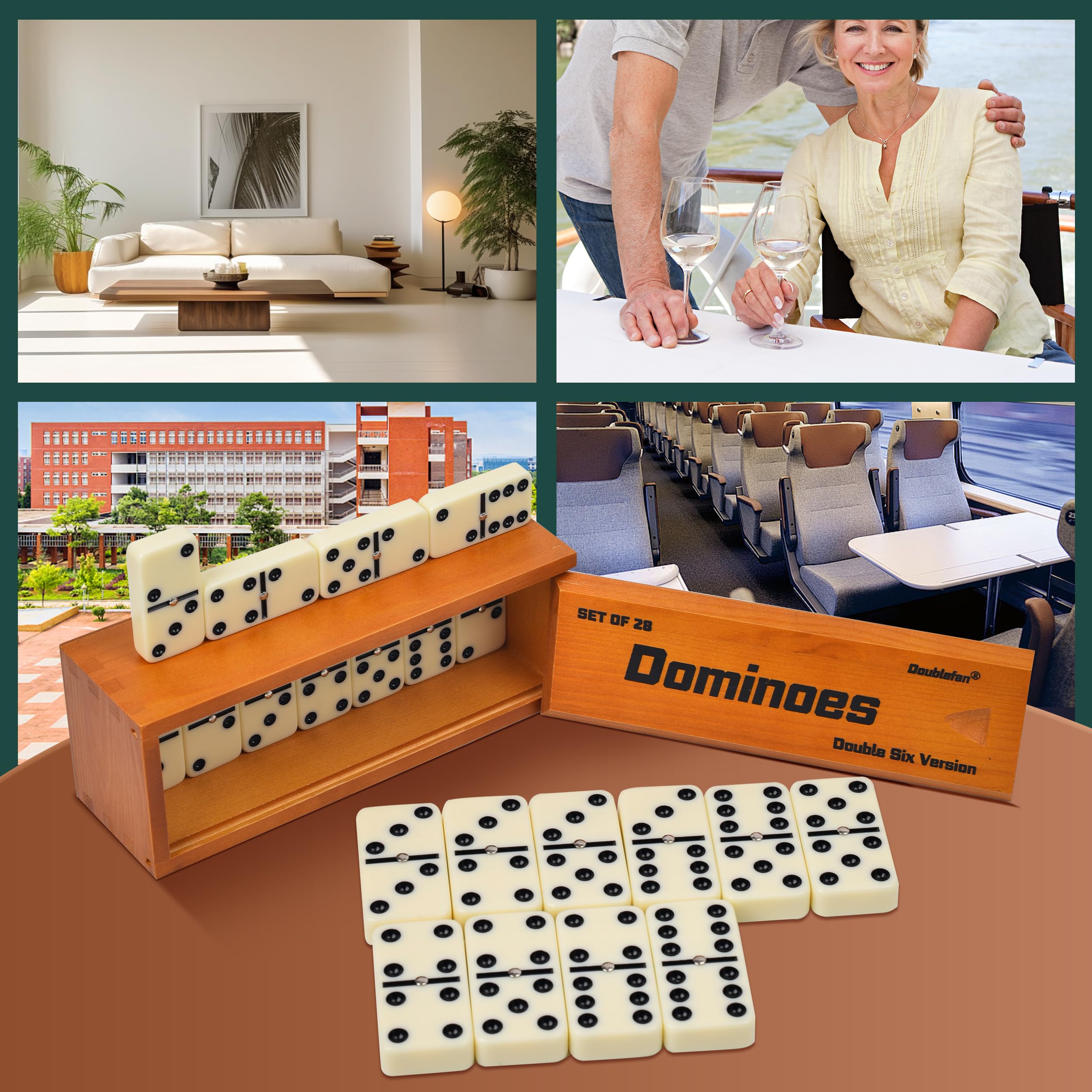 Doublefan dominoes enable games like Chicken Foot and Mexican Train.