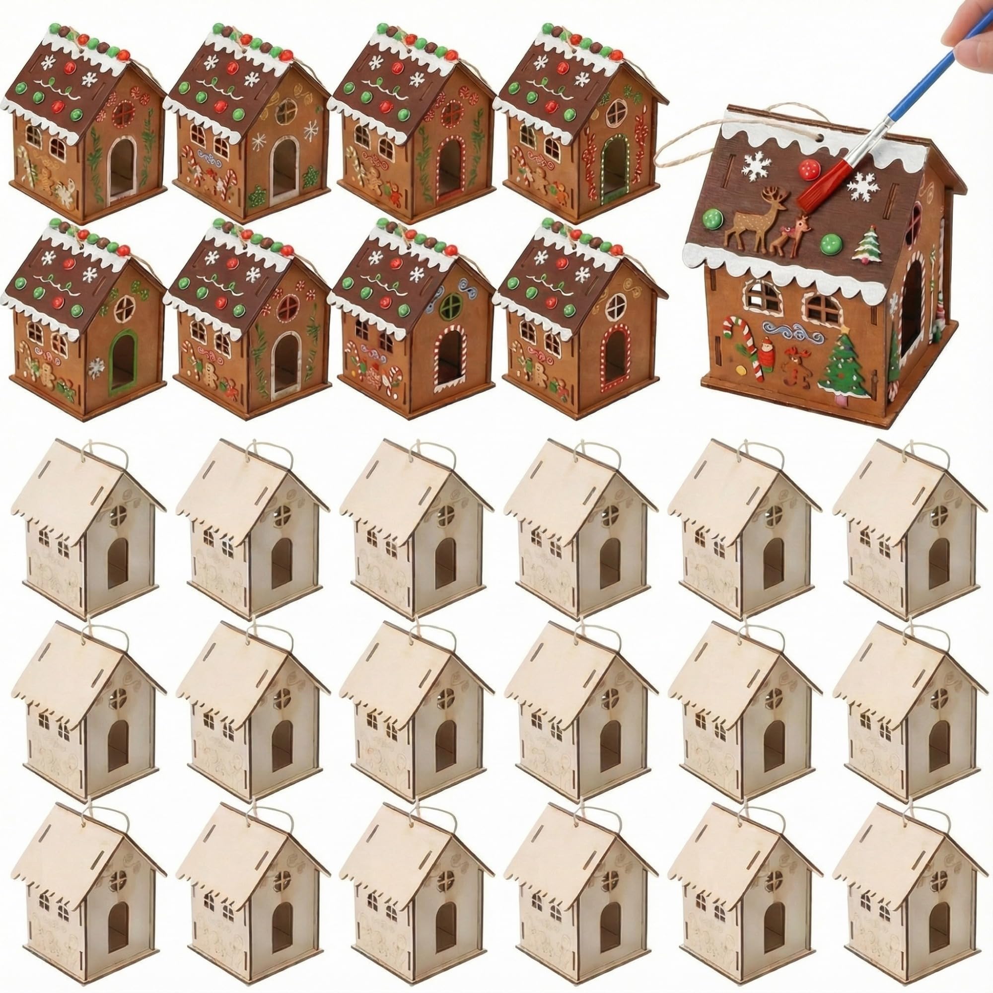 DoubleFill 36-piece wooden gingerbread house kit packaging for kids' DIY project