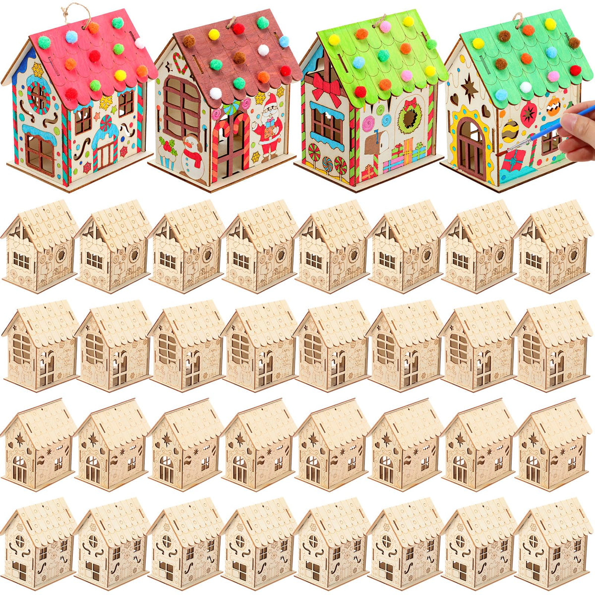 DoubleFill wood gingerbread house kit for kid-friendly assembly and decoration.