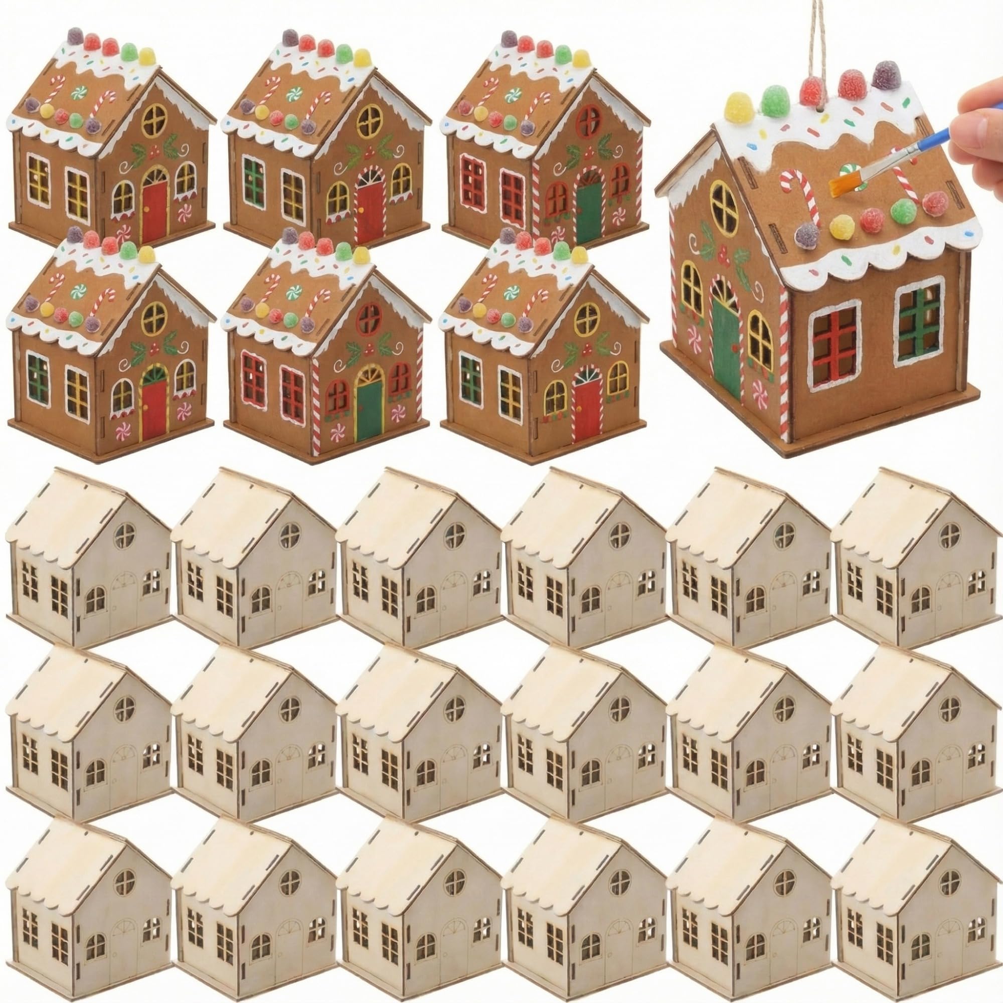 DoubleFill wooden gingerbread houses kit ready for kids to paint and assemble