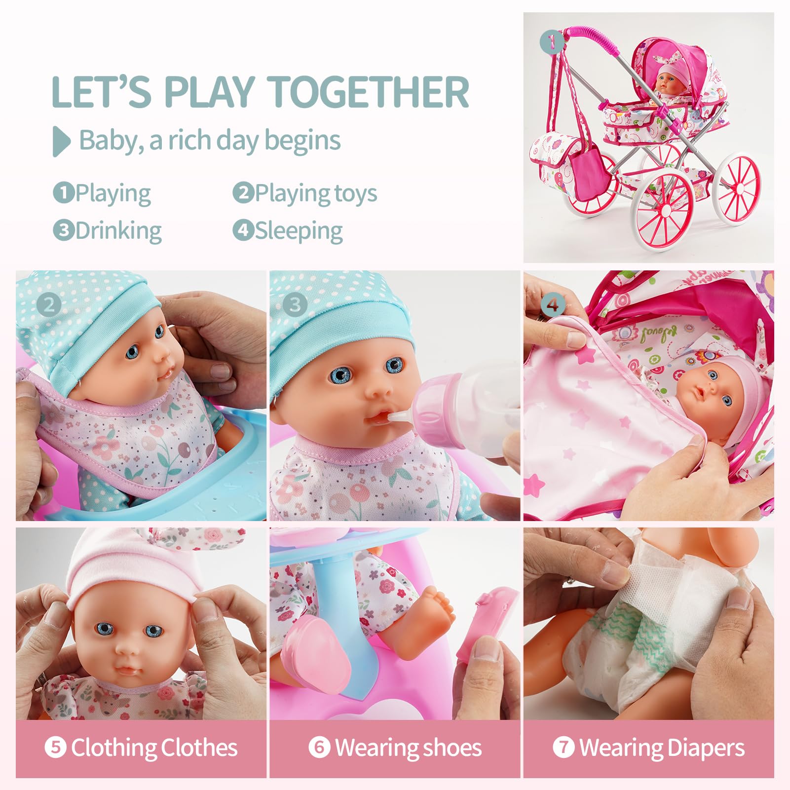 Doublekai doll cradle bed for naptime pretend play.