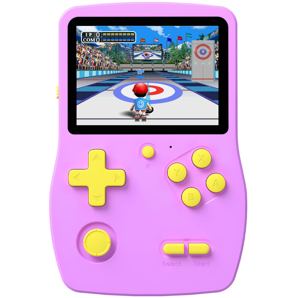 Douddy 32-bit handheld front view showing a compact, kid-friendly design for on-the-go gaming.