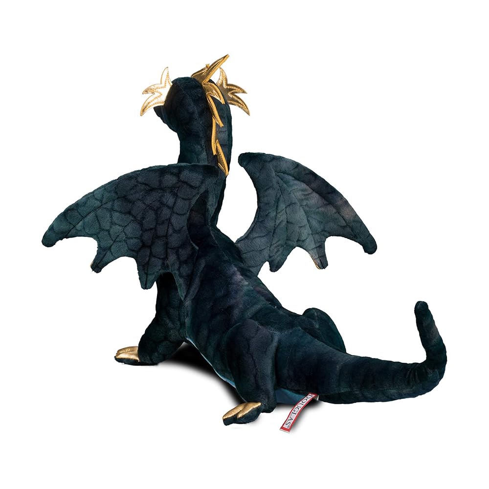 Douglas Aragon navy dragon plush features metallic gold accents on crest and wings.