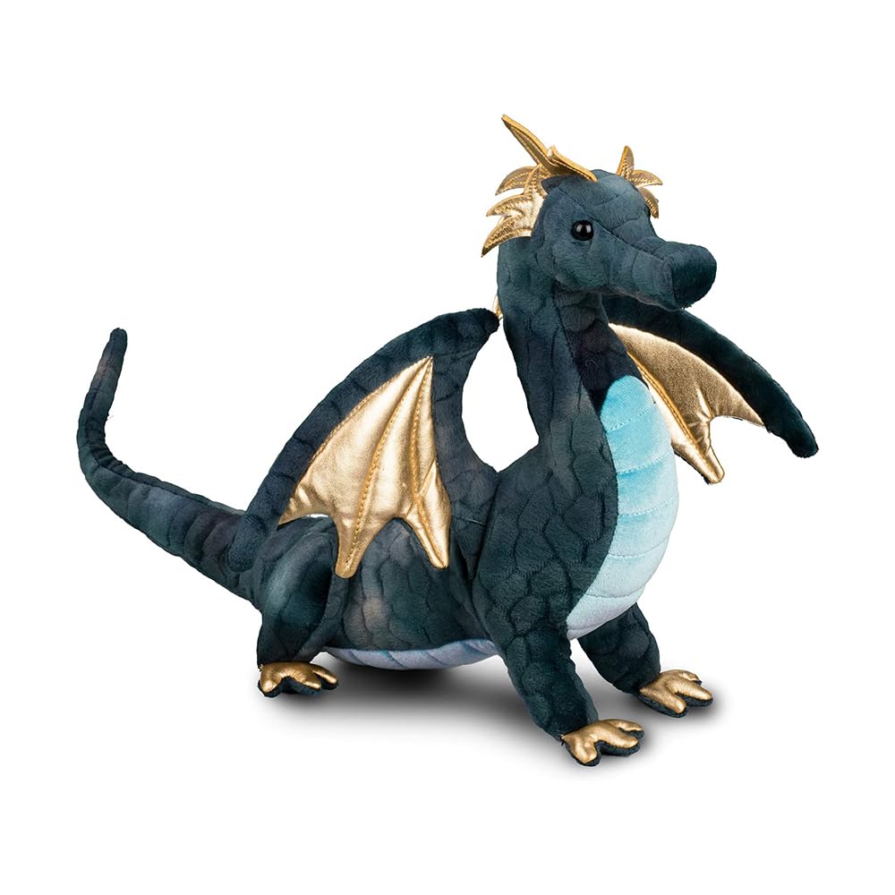 Douglas Aragon navy dragon plush is surface washable for quick cleanup.