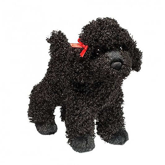 Douglas Gigi black poodle plush with curly fur for lifelike cuddles and portability.