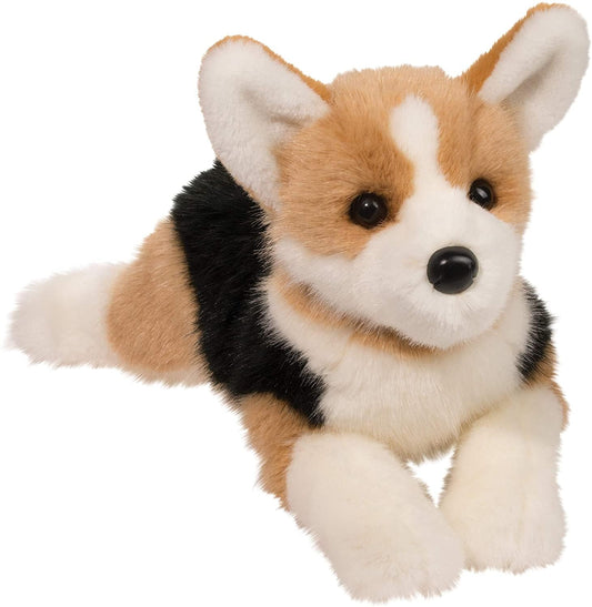 Douglas Konner tri-color corgi plush, detailed lifelike cuddle toy for hugs and playtime.