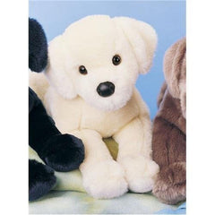 Douglas Mandy Yellow Lab body pose highlights plush, weighted design for hugging.