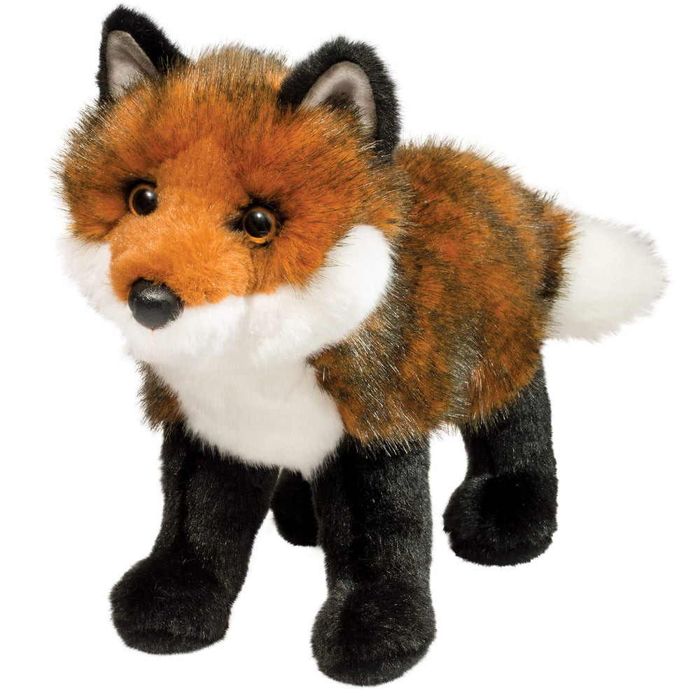Douglas Scarlett red fox plush close-up with amber eyes and soft fur for imaginative play