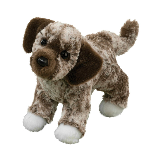 Douglas Spud plush with mottled brown-cream coat detail, soft and durable.