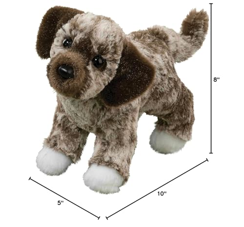 Douglas Spud plush face with amber eyes and brown markings for comforting play.