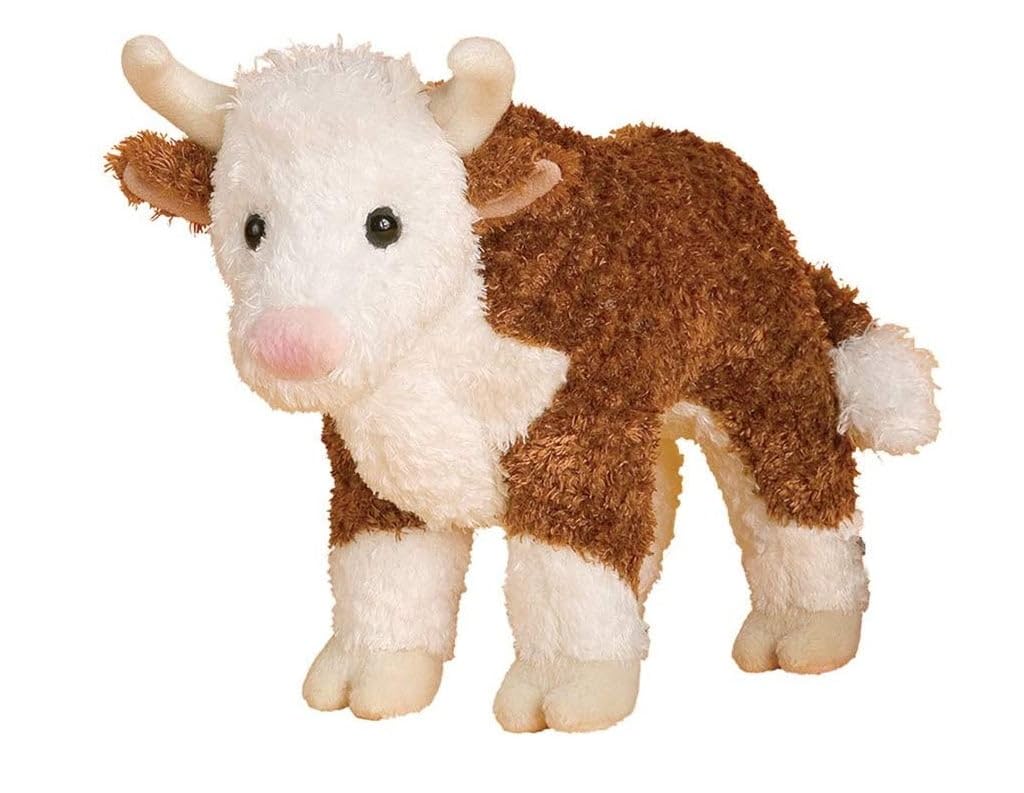 Douglas Tumbleweed Hereford Bull plush close-up: curved horns and soft fur invite hugs.