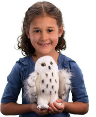 Douglas Wizard Snowy Owl plush with bright golden eyes.