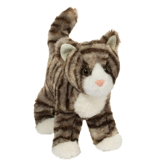 Douglas Zigby gray stripe cat plush, 8-inch cuddly toy for imaginative play and comfort