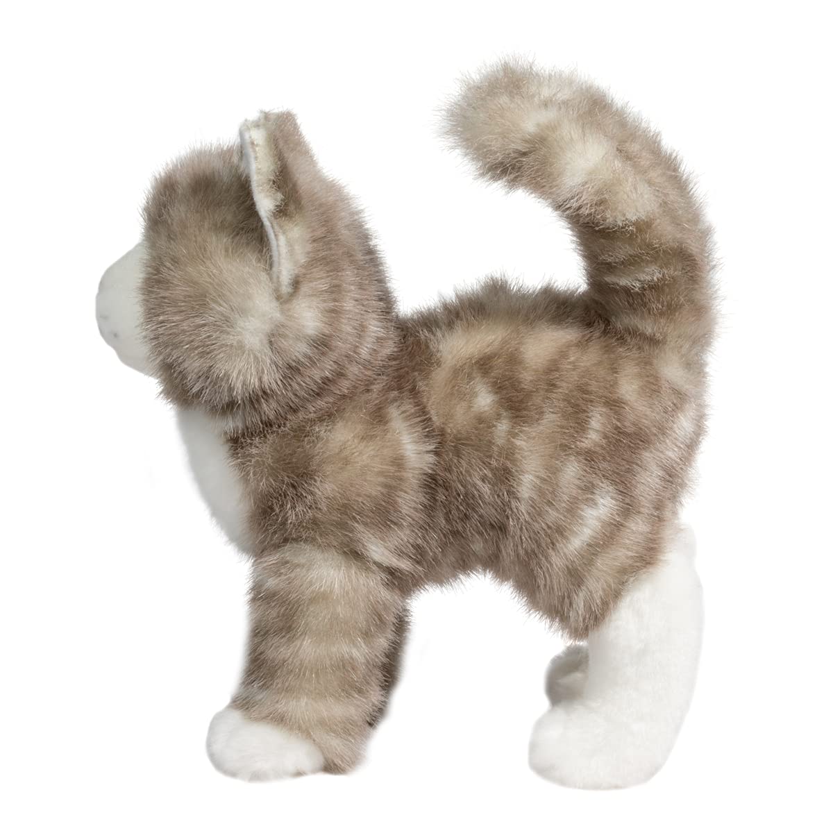 Douglas Zipper Gray Tabby Cat Plush measures 12 inches long for portability.