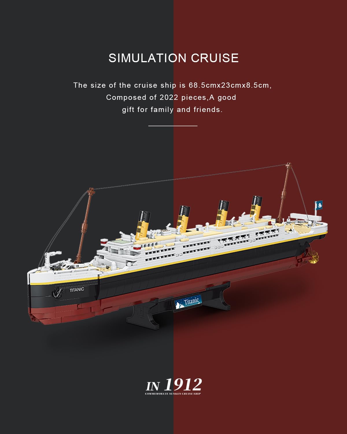 The dOvOb Titanic model uses 2022 pieces for detailed, colorful construction.