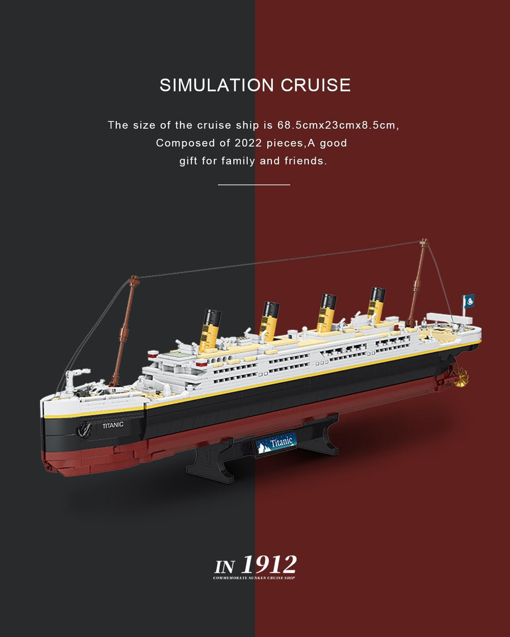 The dOvOb Titanic model uses 2022 pieces for detailed, colorful construction.