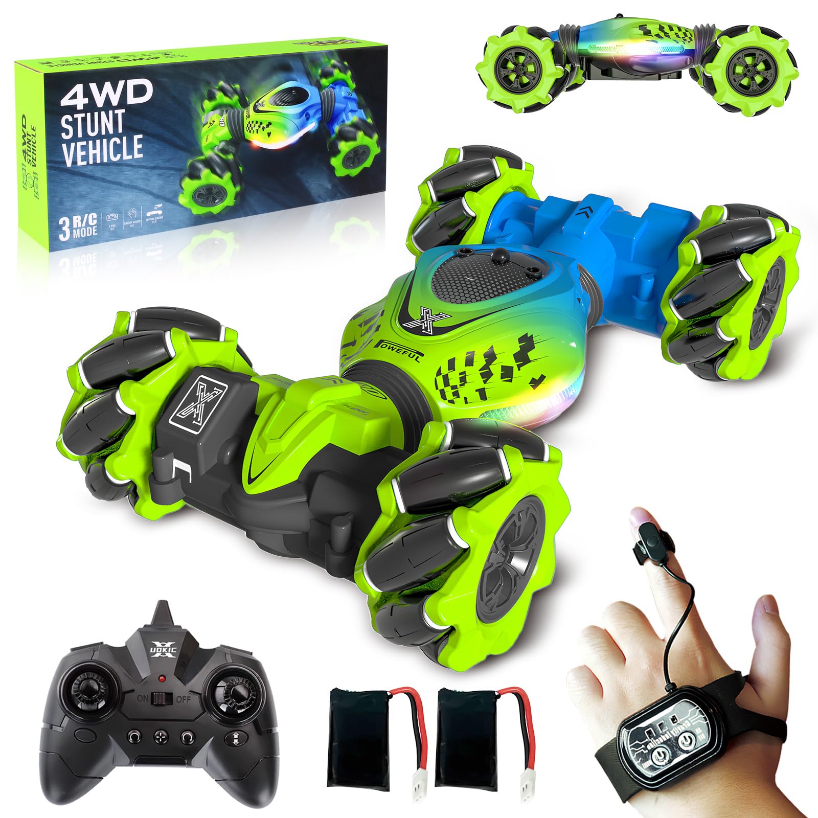 DOVQISK RC drift car front view highlights gesture control for easy steering.