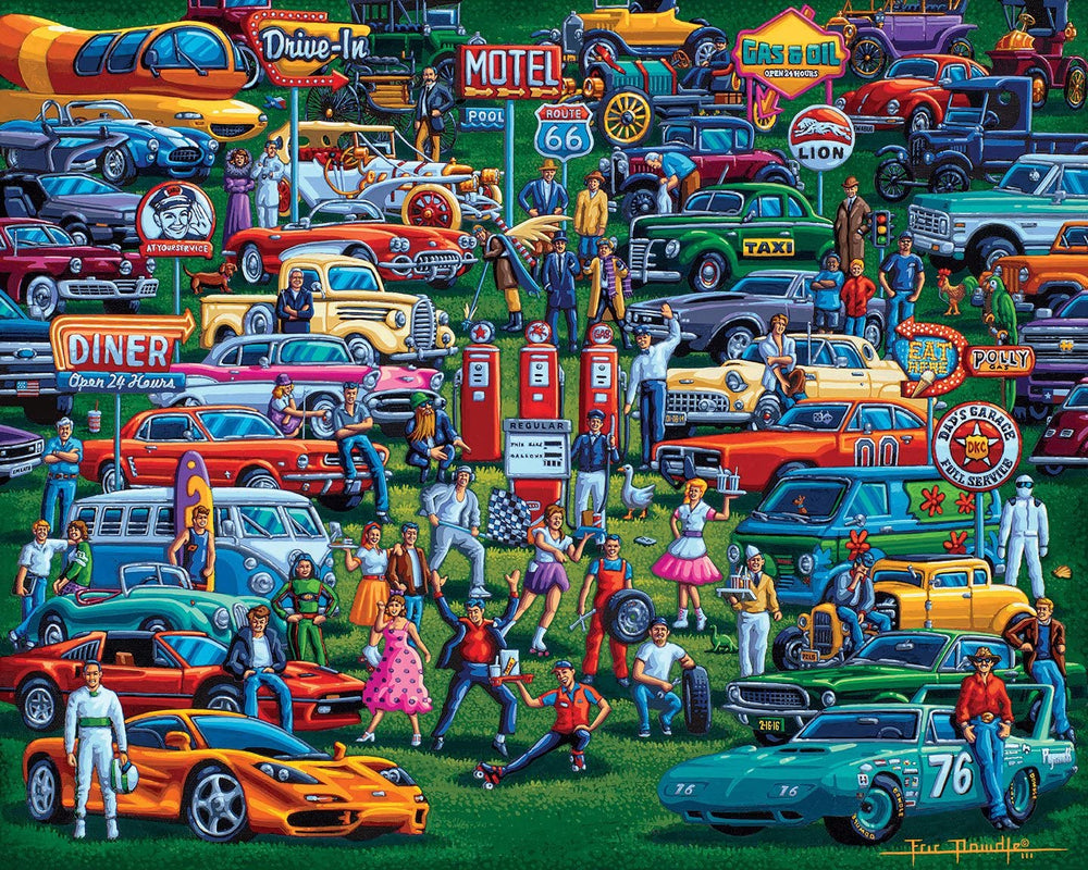 Dowdle History of Cars puzzle open box, easy access for quick setup and assembly.