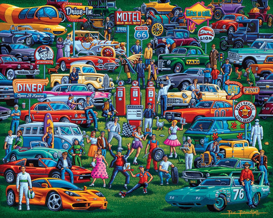 Dowdle History of Cars puzzle open box, easy access for quick setup and assembly.