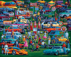 Dowdle History of Cars puzzle open box, easy access for quick setup and assembly.