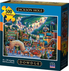Dowdle Jackson Hole puzzle box front with vibrant colors, ideal for display or gifting.