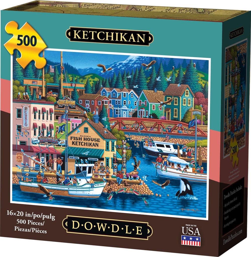 Dowdle Ketchikan 500 piece puzzle for a colorful boardwalk scene puzzle night