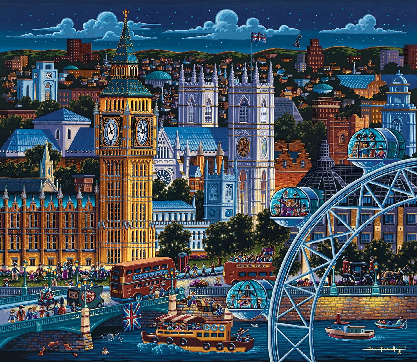 Dowdle London boardwalk scene puzzle showing precise interlocking design