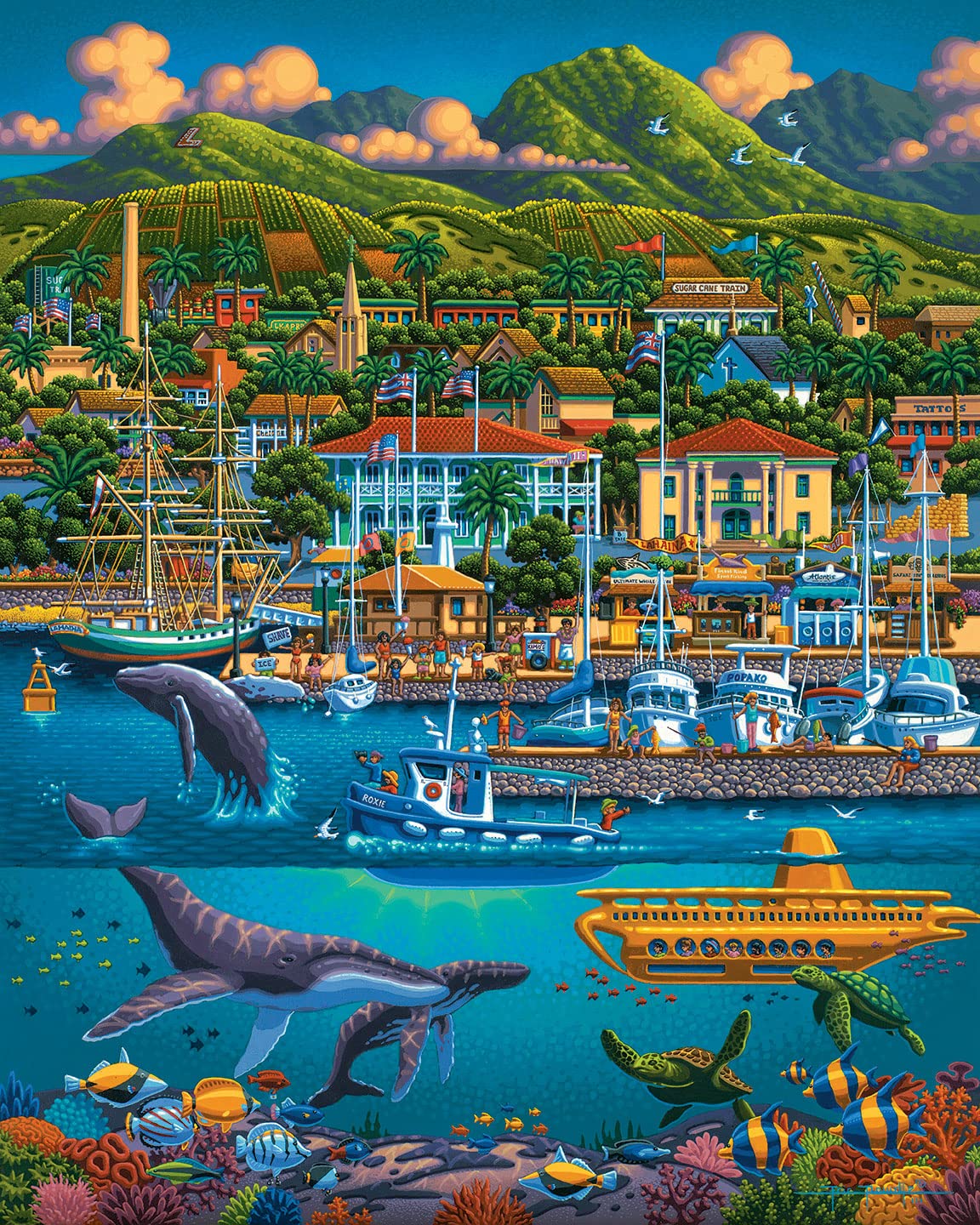 Dowdle Maui 500-piece puzzle artwork close-up showing detailed colors