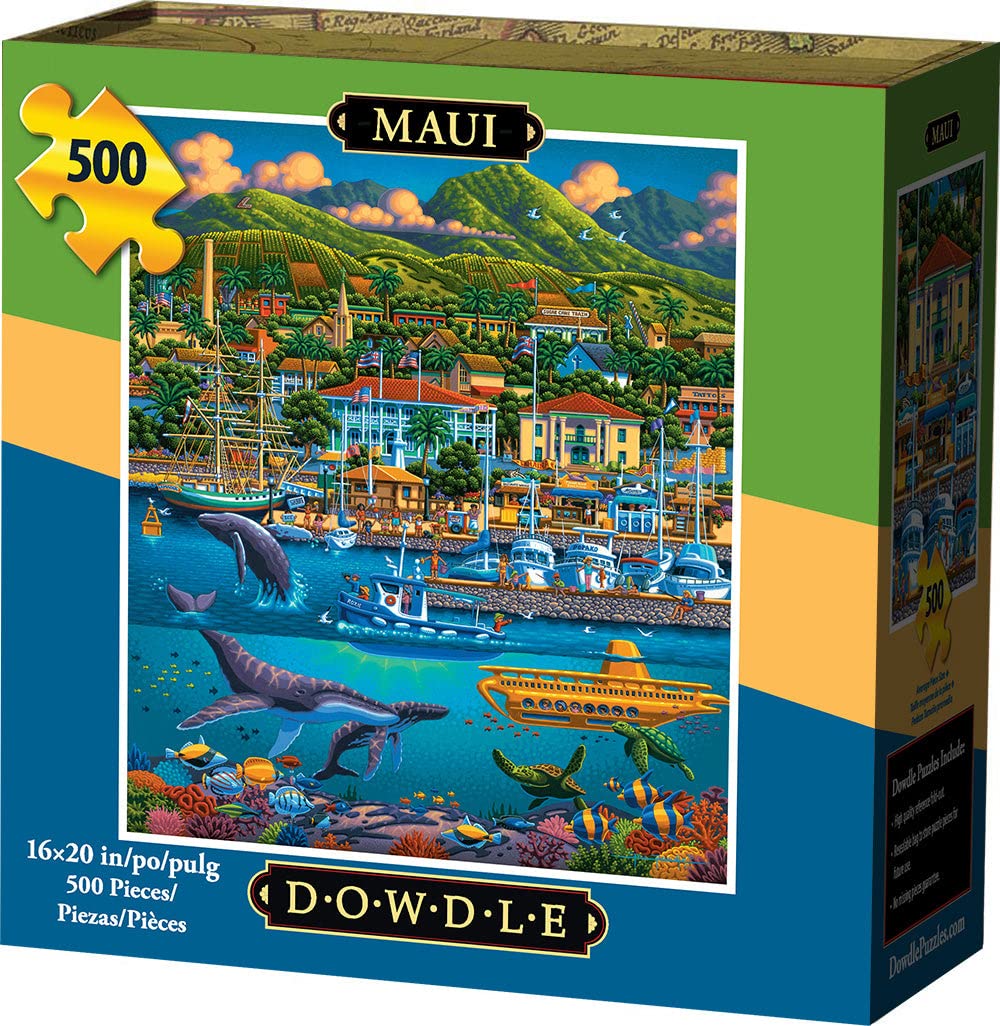 Dowdle Maui 500-piece puzzle cover with vibrant scene for family fun