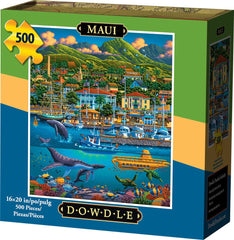 Dowdle Maui 500-piece puzzle cover with vibrant scene for family fun