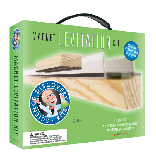 Dowling Magnets levitation train kit demonstrates gravity and magnetism with a hands-on levitation demo.