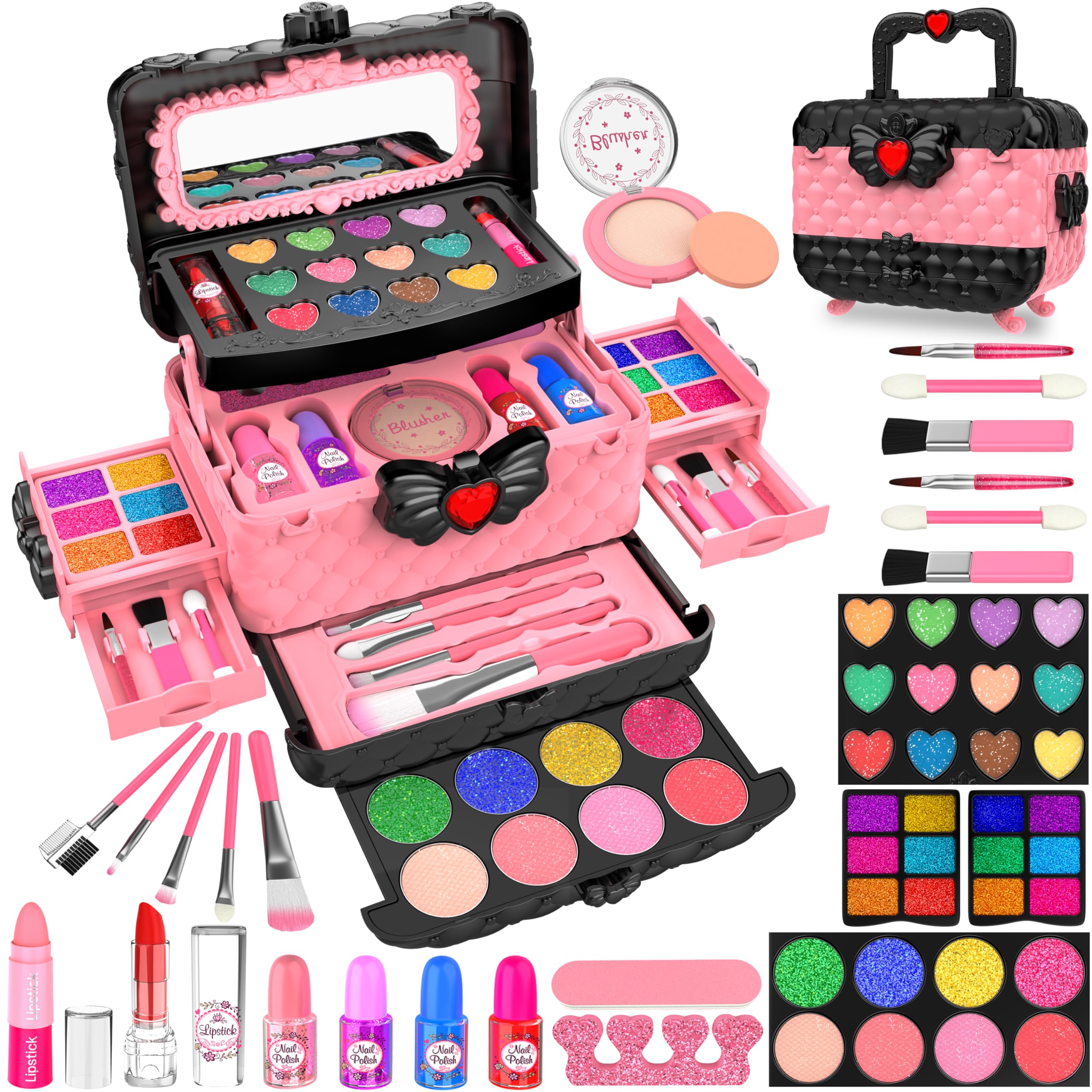 Dpai 54 Pcs Kids Makeup Kit with Mirror for pretend play.