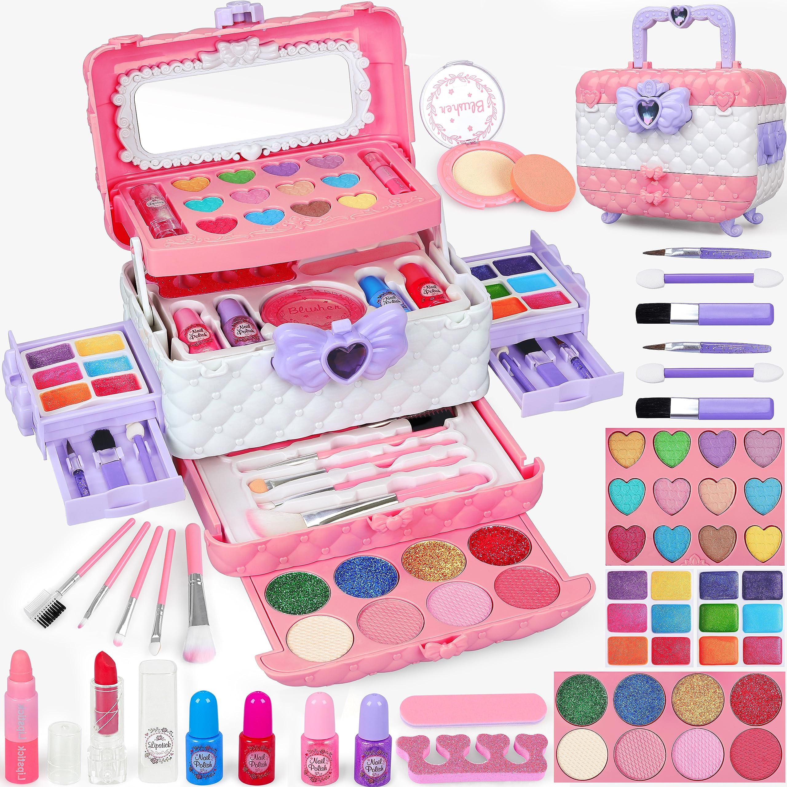Dpai 54-pcs makeup kit with mirror for safe, imaginative pretend play.