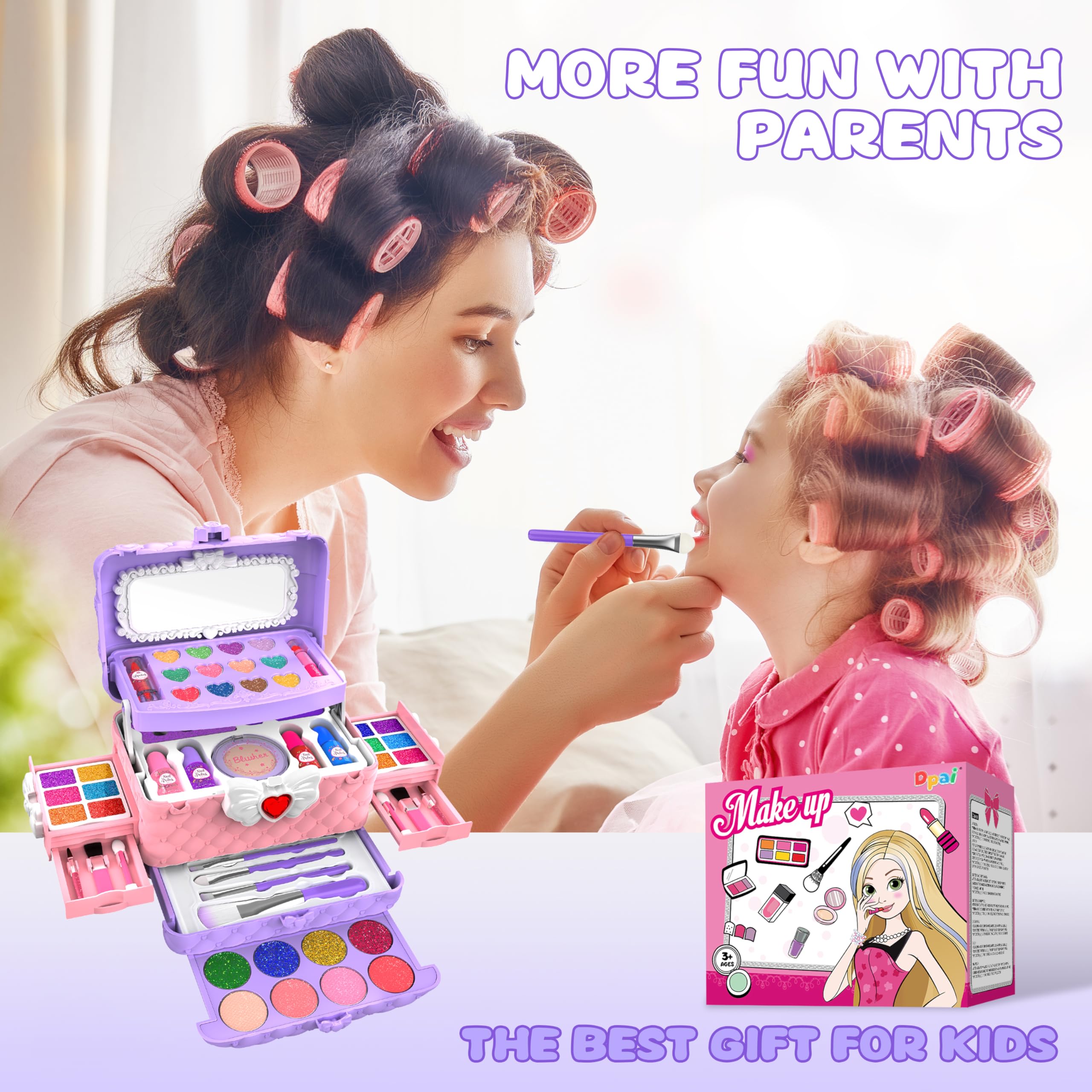 Dpai face powder with puffer creates a smooth finish during pretend play