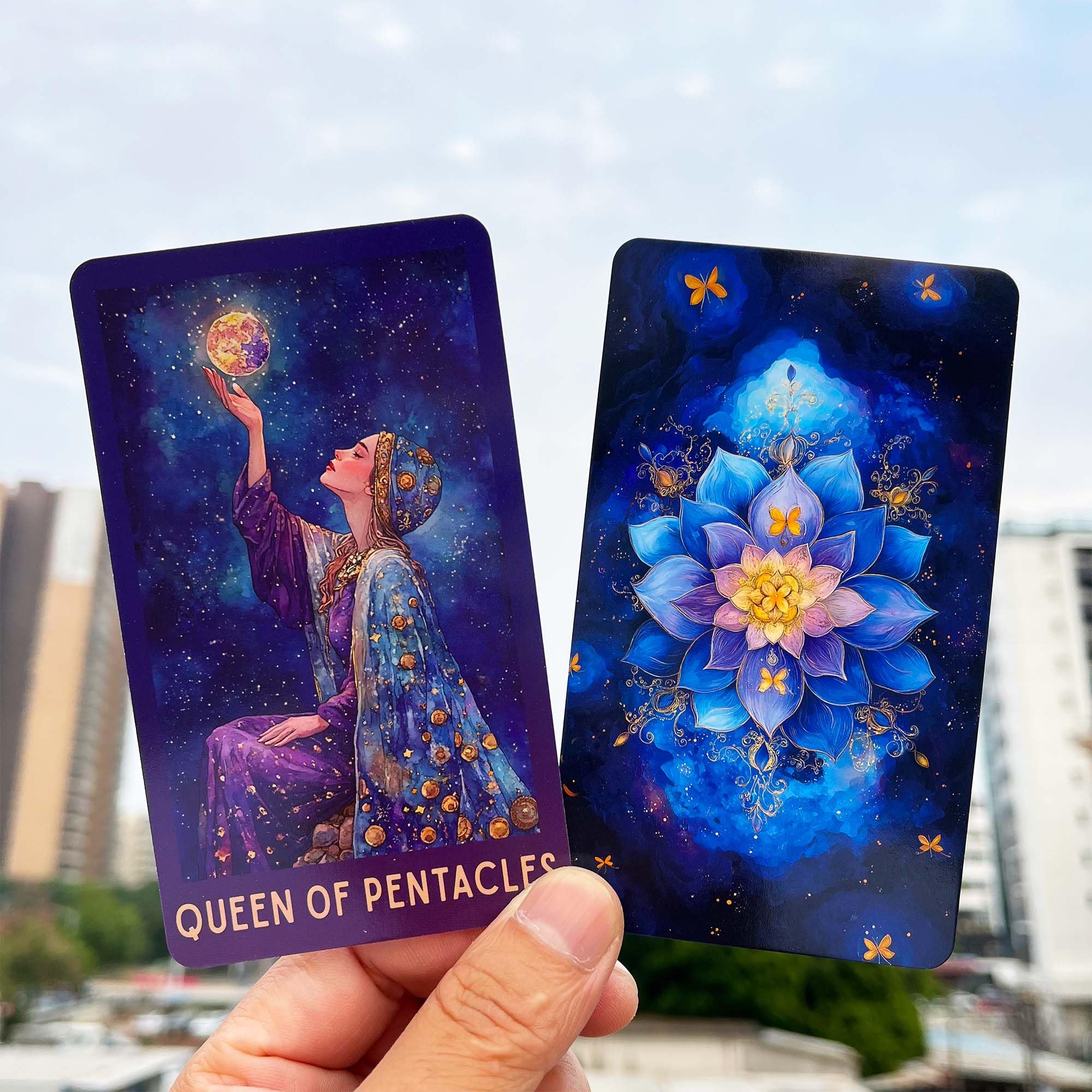 DPEHAKMK Celestial Tarot compact card size for comfortable handling.