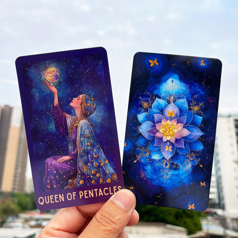 DPEHAKMK Celestial Tarot compact card size for comfortable handling.