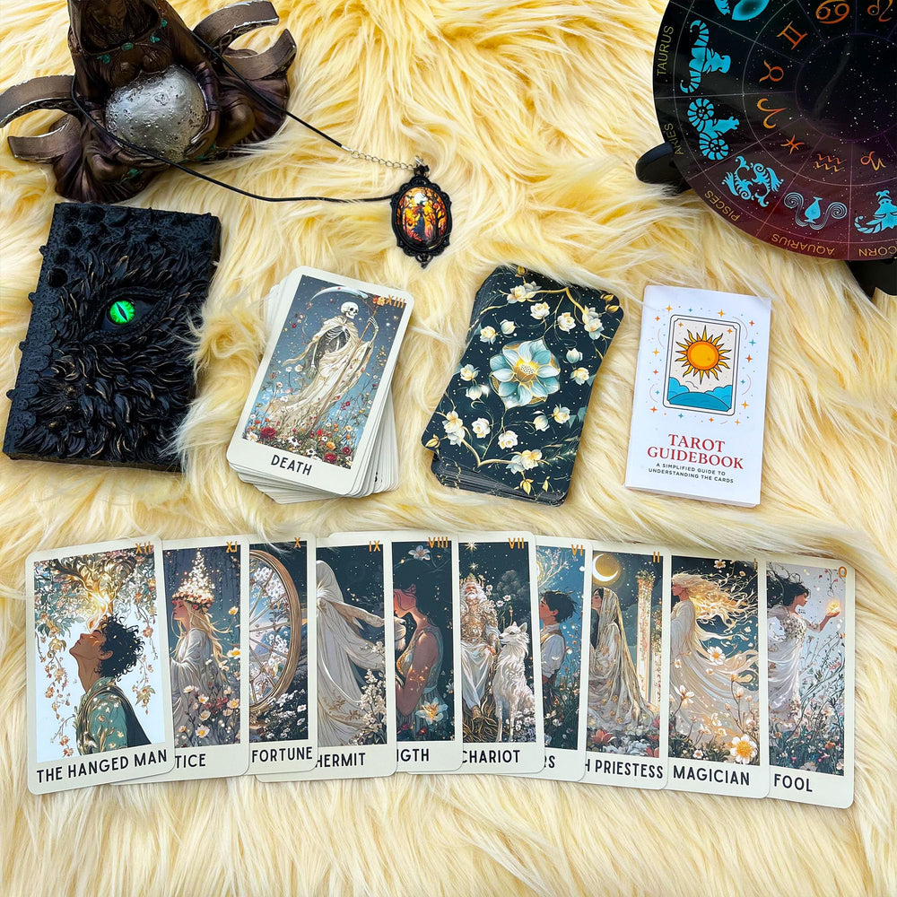 DPEHAKMK floral tarot card back design showing cohesive artwork across the deck.