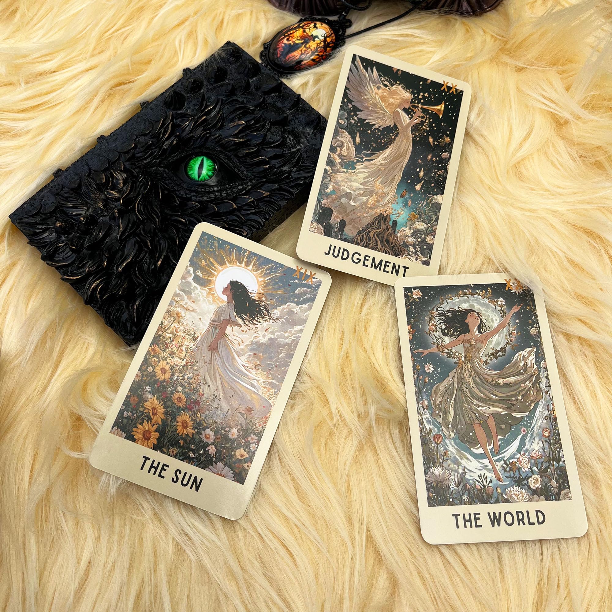 DPEHAKMK floral tarot card illustration 02 with starlit skies for reflection.